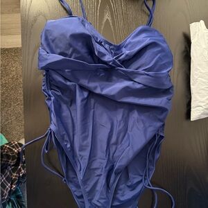 Vibrant Blue One-Piece Swimsuit with Sweetheart Neckline